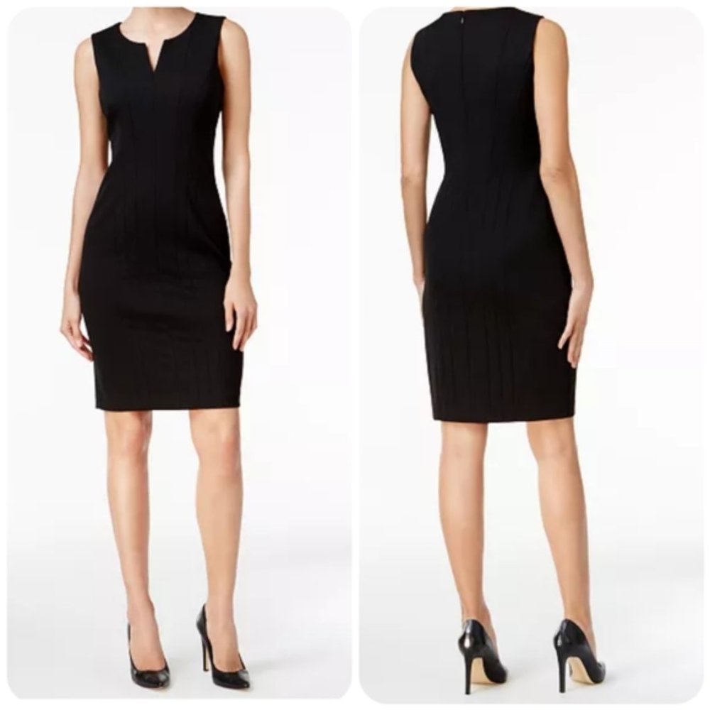 NWT Calvin Klein Alexi Knit Sleeveless V-Neck Sheath Dress Black Womens Size 12 - Picture 2 of 8